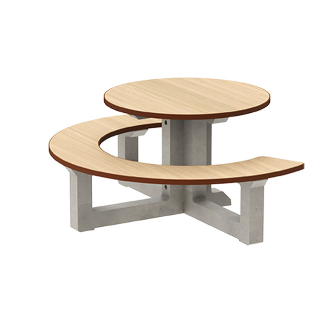 Round Table + Built-in Block 3 + 1 Seater Rolia PMR Concrete / Metal / HPL - Sandy White / Anthracite 7016 / Clear Chene