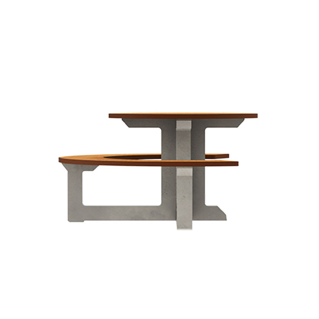 Round Table + Built-in Block 3 + 1 Seater Rolia PMR Concrete / Metal / HPL - Sandy White / Anthracite 7016 / Clear Chene
