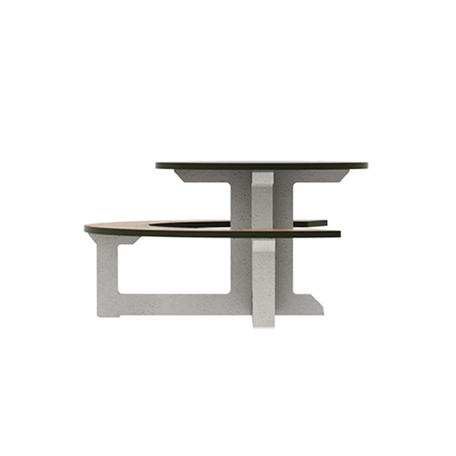 Round Table + Built-in Block 3 + 1 Seater Rolia PMR Concrete / Metal / HPL - Sandy White / Anthracite 7016 / Clear Chene