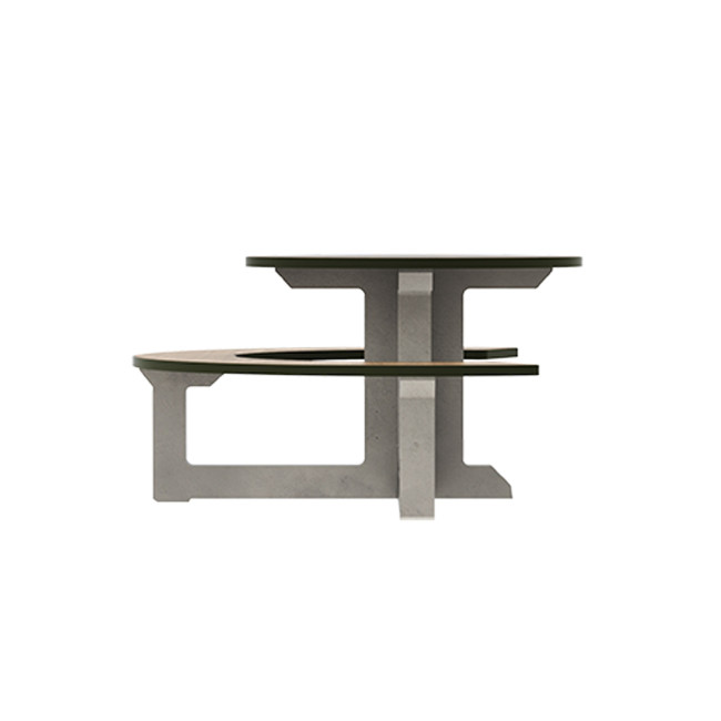 Round Table + Built-in Block 3 + 1 Seater Rolia PMR Concrete / Metal / HPL - Sandy White / Anthracite 7016 / Clear Chene