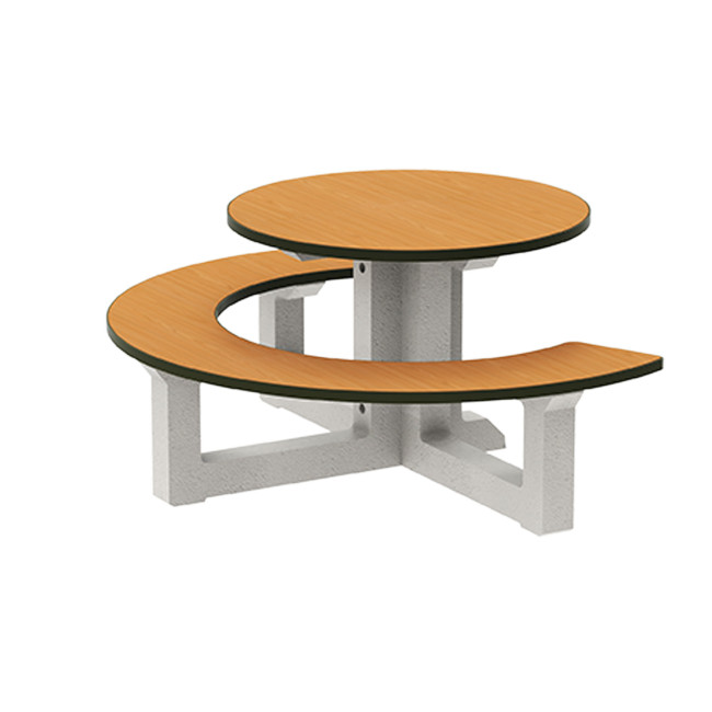 Round Table + Built-in Block 3 + 1 Seater Rolia PMR Concrete / Metal / HPL - Sandy White / Anthracite 7016 / Clear Chene