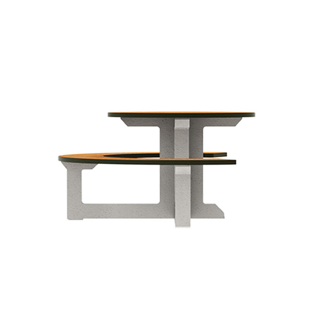 Round Table + Built-in Block 3 + 1 Seater Rolia PMR Concrete / Metal / HPL - Sandy White / Anthracite 7016 / Clear Chene