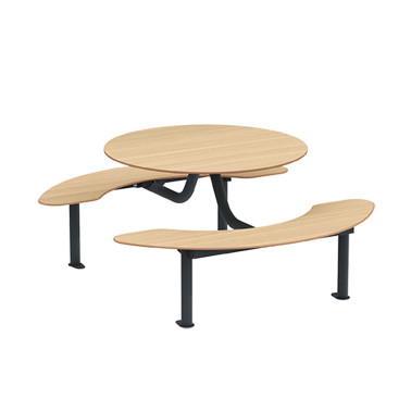 Round Table + Hanging Banquettes Moka Metal Rights Feet / HPL - 6places - anthracite 7016 / clear chene