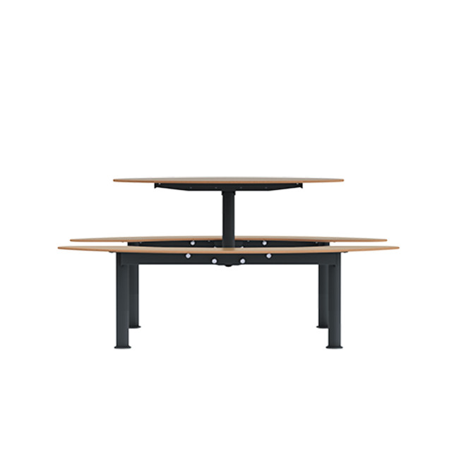 Round Table + Hanging Banquettes Moka Metal Rights Feet / HPL - 6places - anthracite 7016 / clear chene
