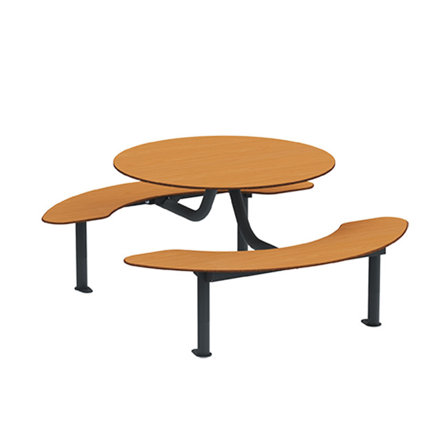 Round Table + Hanging Banquettes Moka Metal Rights Feet / HPL - 6places - anthracite 7016 / clear chene