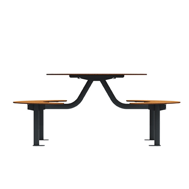 Round Table + Hanging Banquettes Moka Metal Rights Feet / HPL - 6places - anthracite 7016 / clear chene