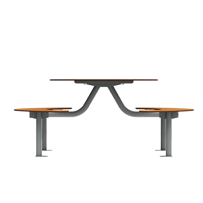 Round Table + Hanging Banquettes Moka Metal Rights Feet / HPL - 6places - anthracite 7016 / clear chene