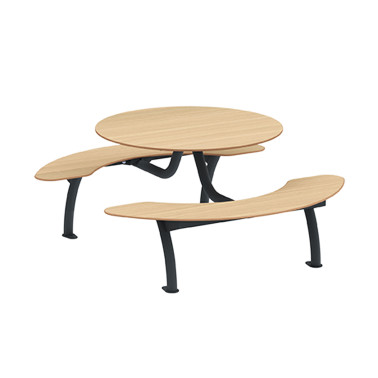 Round Table + Hanging Banquettes Moka Metal Inclined Feet / HPL - 6places - anthracite 7016 / clear chene