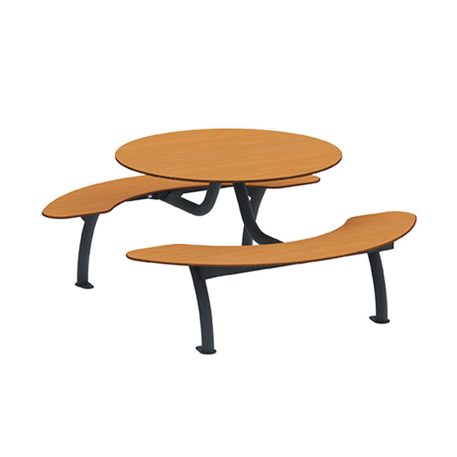 Round Table + Hanging Banquettes Moka Metal Inclined Feet / HPL - 6places - anthracite 7016 / clear chene