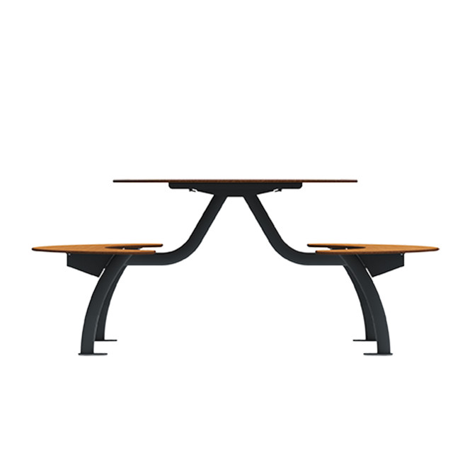 Round Table + Hanging Banquettes Moka Metal Inclined Feet / HPL - 6places - anthracite 7016 / clear chene