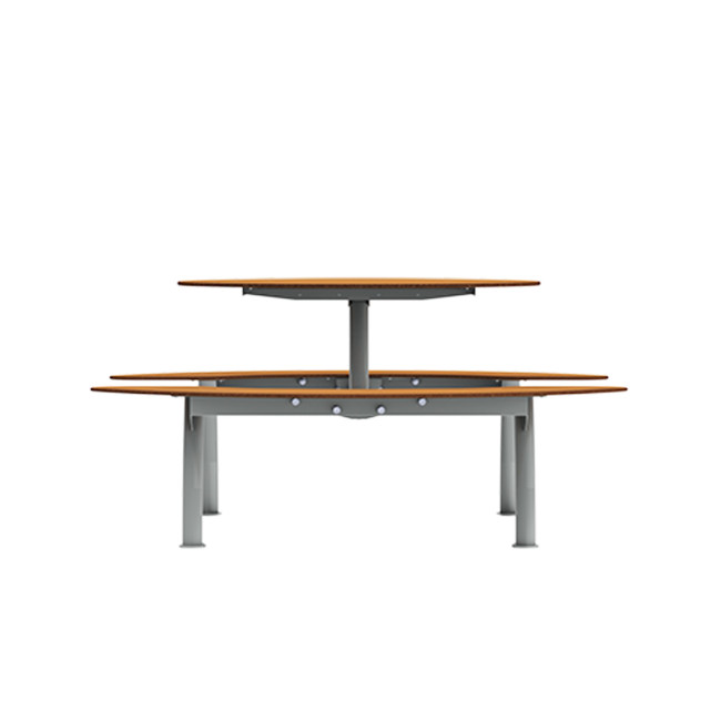 Round Table + Hanging Banquettes Moka Metal Inclined Feet / HPL - 6places - anthracite 7016 / clear chene