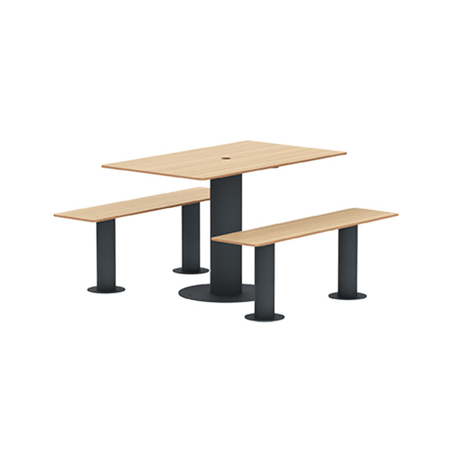 Rectangle Table + Metal Moka Fan / HPL HPL + Parasol - 4places - anthracite 7016 / clear chene