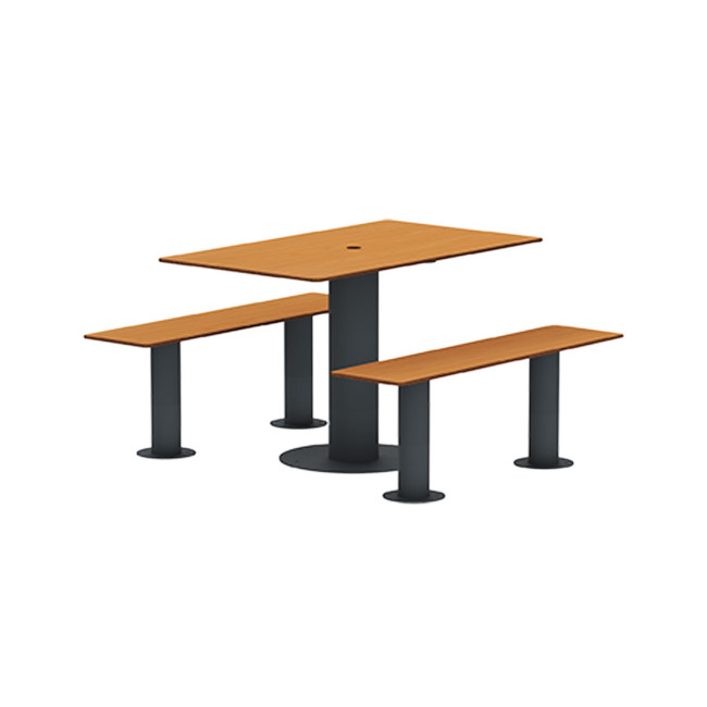 Rectangle Table + Metal Moka Fan / HPL HPL + Parasol - 4places - anthracite 7016 / clear chene