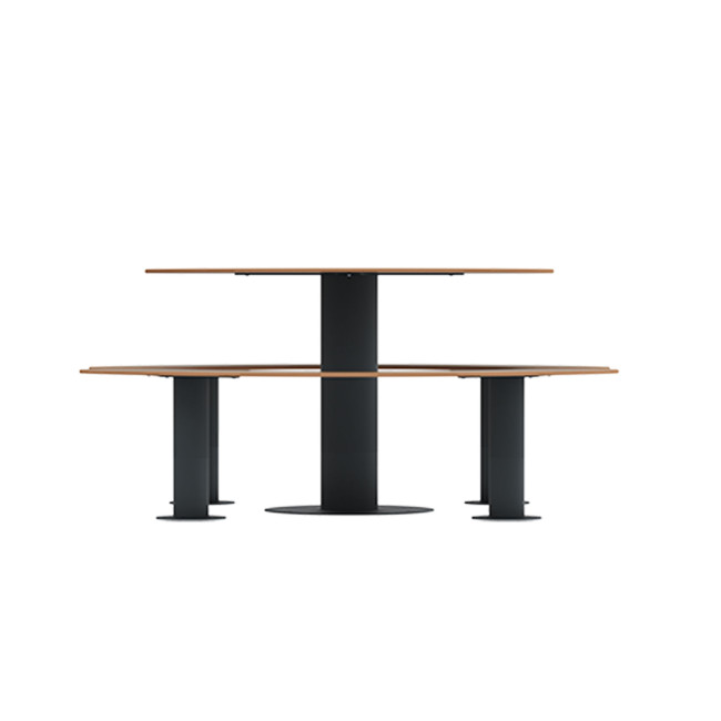 Round table + 6-seater metal mocha / HPL hp with parasol hole - Anthracite 7016 / Clear Chene