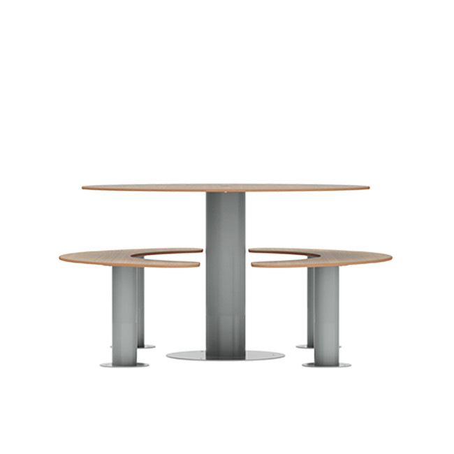 Round table + 6-seater metal mocha / HPL hp with parasol hole - Anthracite 7016 / Clear Chene