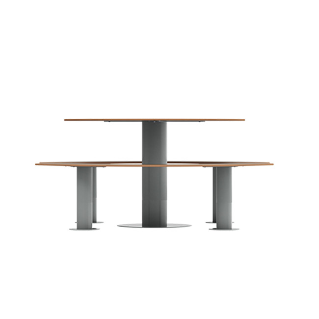 Round table + 6-seater metal mocha / HPL hp with parasol hole - Anthracite 7016 / Clear Chene