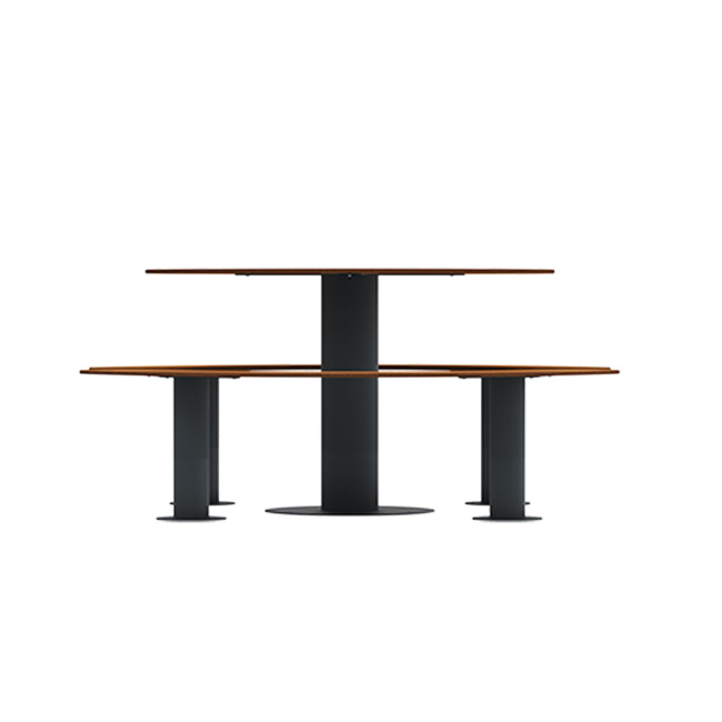 Round table + 6-seater metal mocha / HPL hp with parasol hole - Anthracite 7016 / Clear Chene