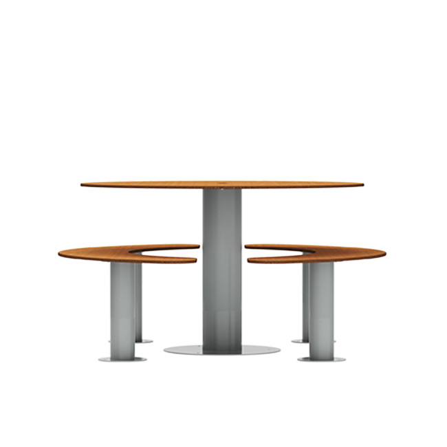 Round table + 6-seater metal mocha / HPL hp with parasol hole - Anthracite 7016 / Clear Chene