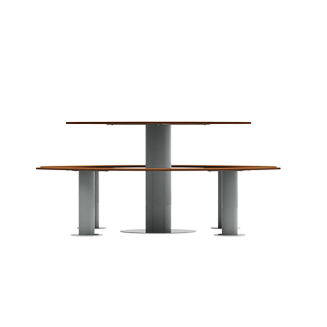 Round table + 6-seater metal mocha / HPL hp with parasol hole - Anthracite 7016 / Clear Chene