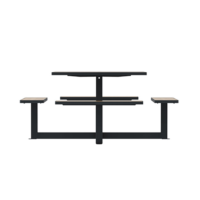 Square Table + Built-in Banquettes Metal / HPL + Parasol Hole - 8places - Anthracite 7016 / Clear Chene