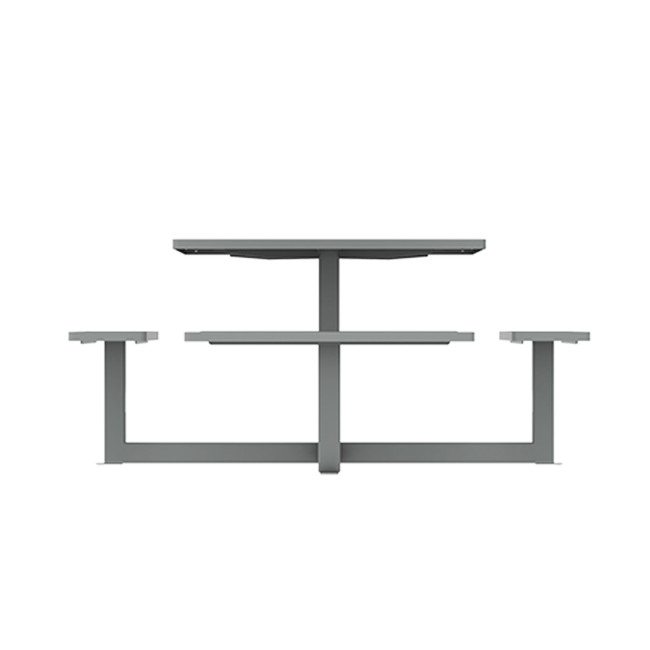 Square Table + Built-in Banquettes Metal / HPL + Parasol Hole - 8places - Anthracite 7016 / Clear Chene