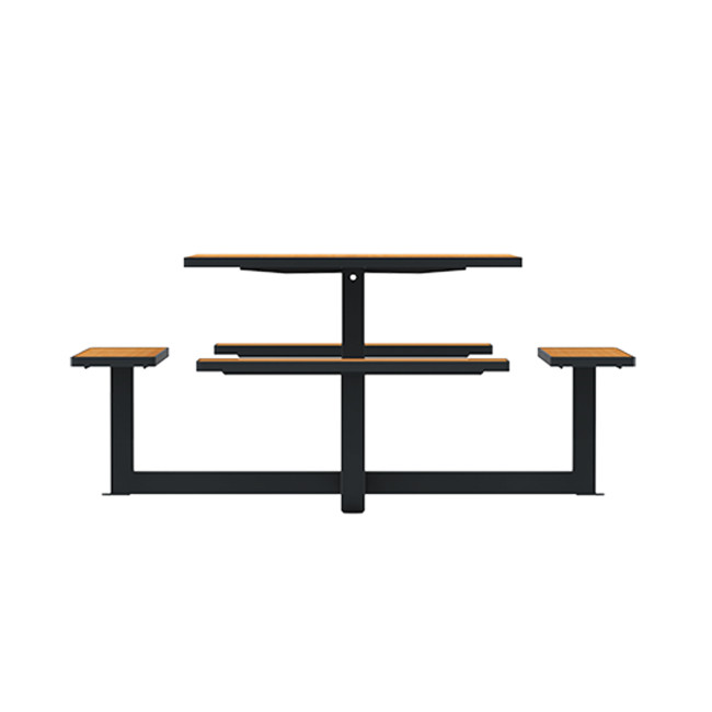 Square Table + Built-in Banquettes Metal / HPL + Parasol Hole - 8places - Anthracite 7016 / Clear Chene