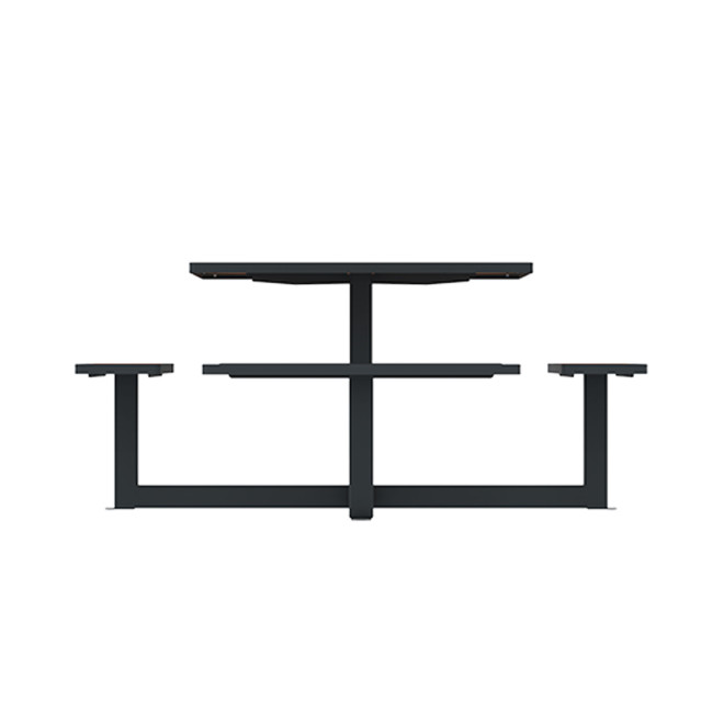 Square Table + Built-in Banquettes Metal / HPL + Parasol Hole - 8places - Anthracite 7016 / Clear Chene