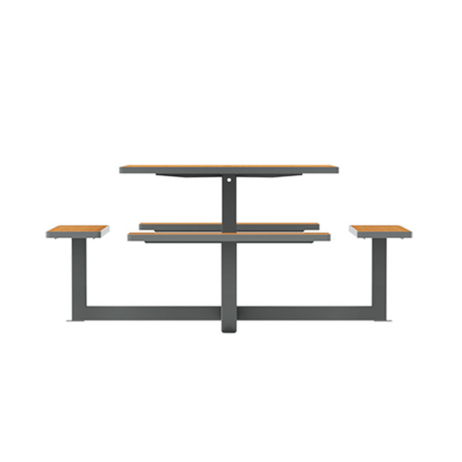 Square Table + Built-in Banquettes Metal / HPL + Parasol Hole - 8places - Anthracite 7016 / Clear Chene