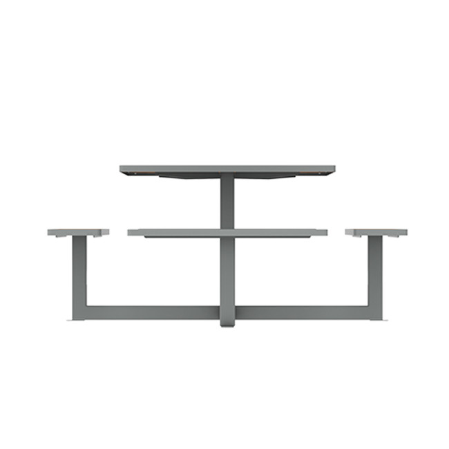 Square Table + Built-in Banquettes Metal / HPL + Parasol Hole - 8places - Anthracite 7016 / Clear Chene