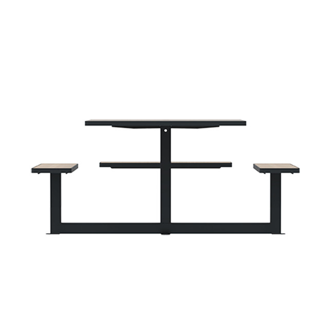 Square Table + Built-in Metal Orpin / HPL + Sweet Hole - 6places + 1PMR - Anthracite 7016 / Clear Chene