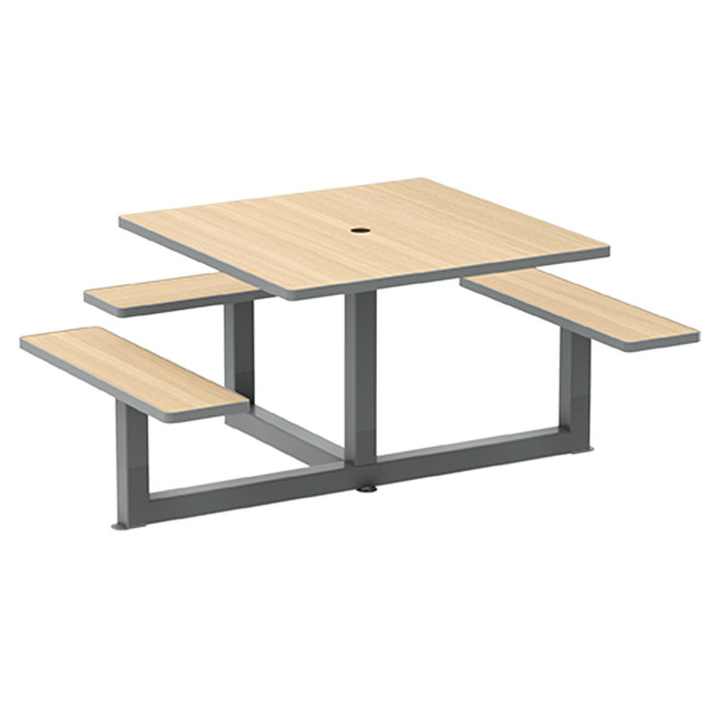 Square Table + Built-in Metal Orpin / HPL + Sweet Hole - 6places + 1PMR - Anthracite 7016 / Clear Chene