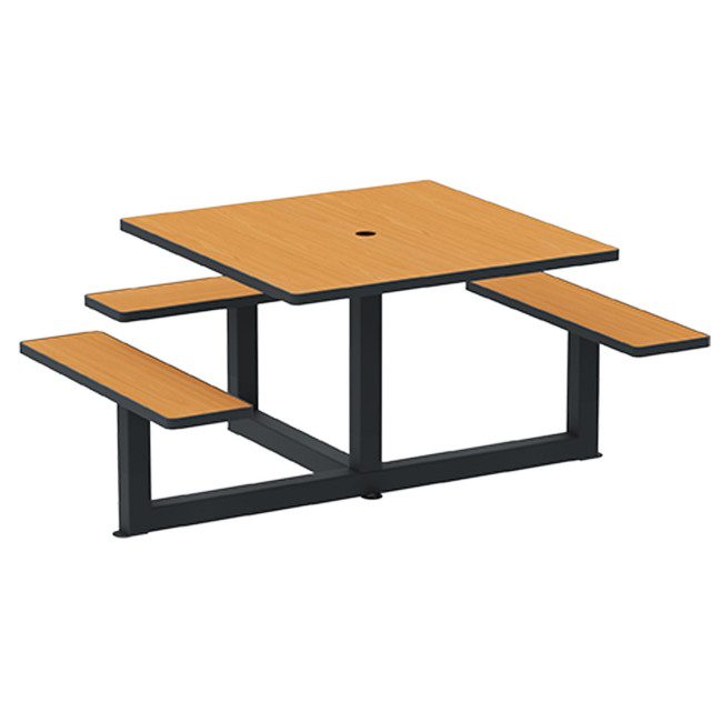 Square Table + Built-in Metal Orpin / HPL + Sweet Hole - 6places + 1PMR - Anthracite 7016 / Clear Chene