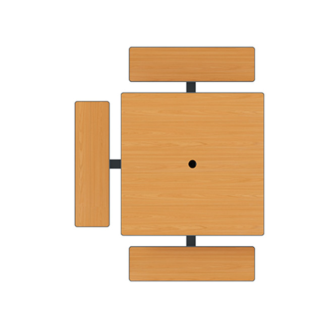Square Table + Built-in Metal Orpin / HPL + Sweet Hole - 6places + 1PMR - Anthracite 7016 / Clear Chene