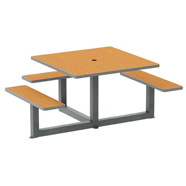 Square Table + Built-in Metal Orpin / HPL + Sweet Hole - 6places + 1PMR - Anthracite 7016 / Clear Chene