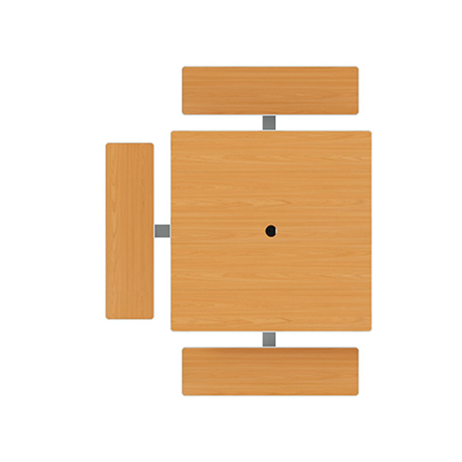 Square Table + Built-in Metal Orpin / HPL + Sweet Hole - 6places + 1PMR - Anthracite 7016 / Clear Chene