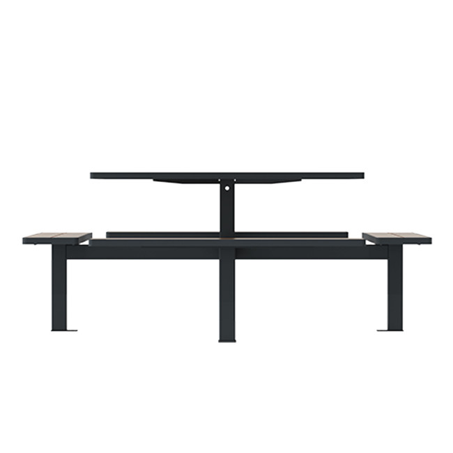 Square Table + Suspended Banquettes 8 Places Metal / HPL + Parasol Hole - anthracite 7016 / clear chene