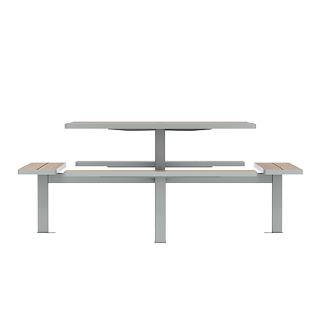 Square Table + Suspended Banquettes 8 Places Metal / HPL + Parasol Hole - anthracite 7016 / clear chene