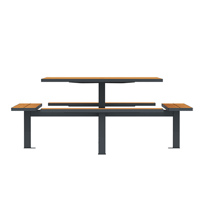 Square Table + Suspended Banquettes 8 Places Metal / HPL + Parasol Hole - anthracite 7016 / clear chene