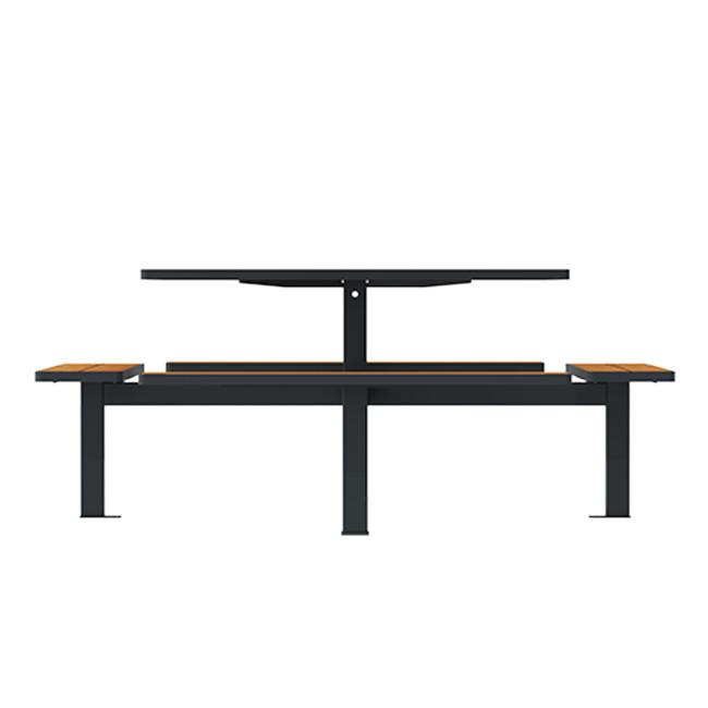 Square Table + Suspended Banquettes 8 Places Metal / HPL + Parasol Hole - anthracite 7016 / clear chene