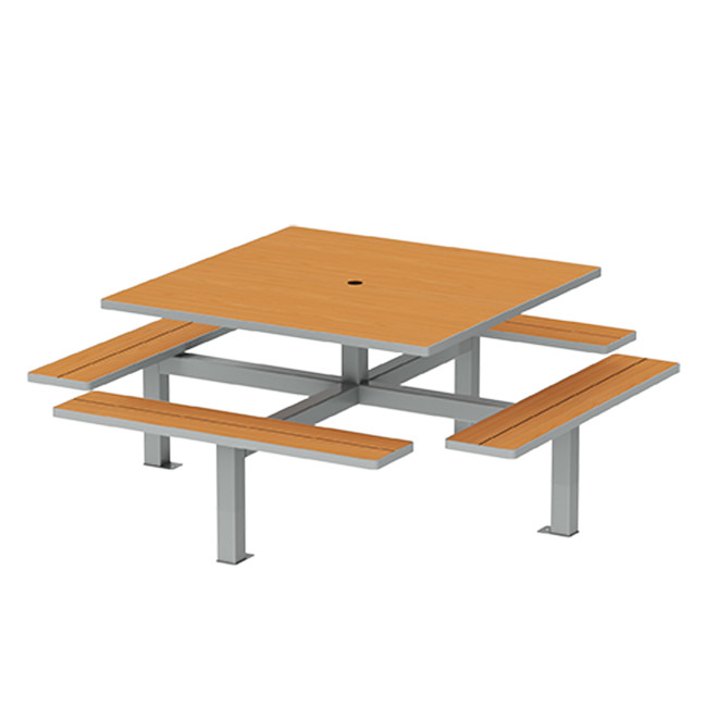 Square Table + Suspended Banquettes 8 Places Metal / HPL + Parasol Hole - anthracite 7016 / clear chene