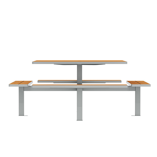 Square Table + Suspended Banquettes 8 Places Metal / HPL + Parasol Hole - anthracite 7016 / clear chene