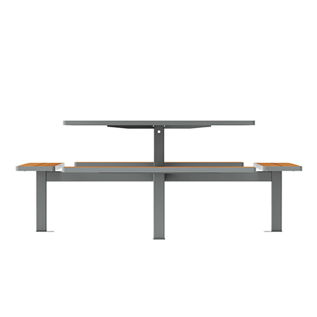 Square Table + Suspended Banquettes 8 Places Metal / HPL + Parasol Hole - anthracite 7016 / clear chene