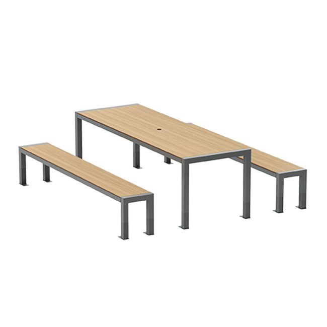 RECTANGLE TABLE + BANQUETES 8 PLACES ORPE IN METAL / HPL + SUPPORT HOARD - anthracite 7016 / cheen clear
