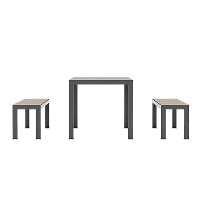 RECTANGLE TABLE + BANQUETES 8 PLACES ORPE IN METAL / HPL + SUPPORT HOARD - anthracite 7016 / cheen clear
