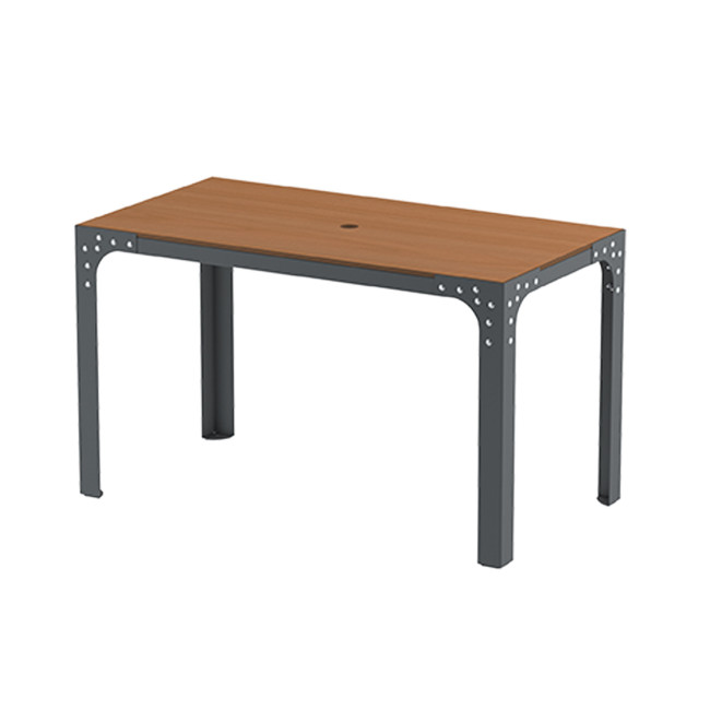 Rectangle Table Boldo Metal / HPL Help + Parasol Hole - 4places - anthracite 7016 / clear chene
