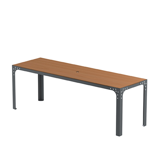 Rectangle Table Boldo Metal / HPL Handle + Parasol Hole - 8places - anthracite 7016 / clear chene