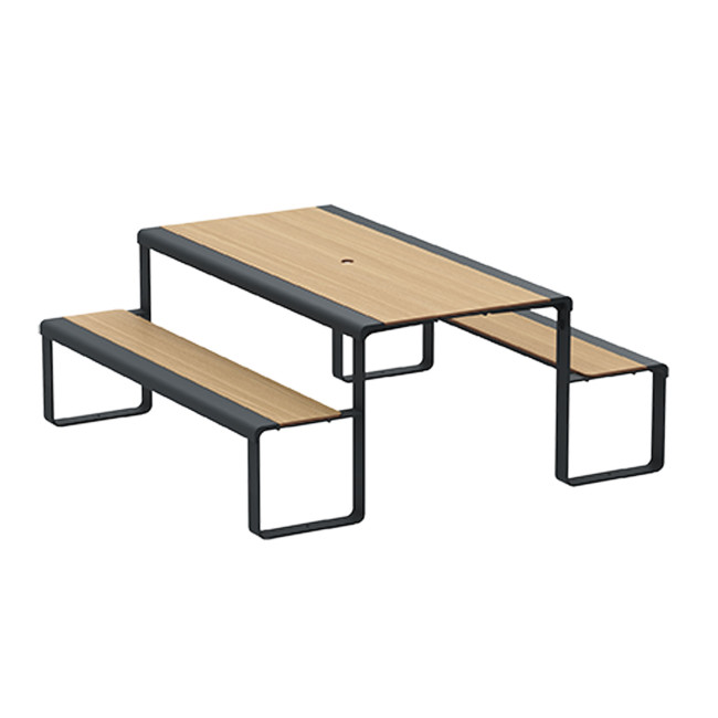 Rectangle Table + Built-in Banquettes 6 Places ACCI Metal / HPL HPL + PARASH Hole - Anthracite 7016 / CHEEN CLAI