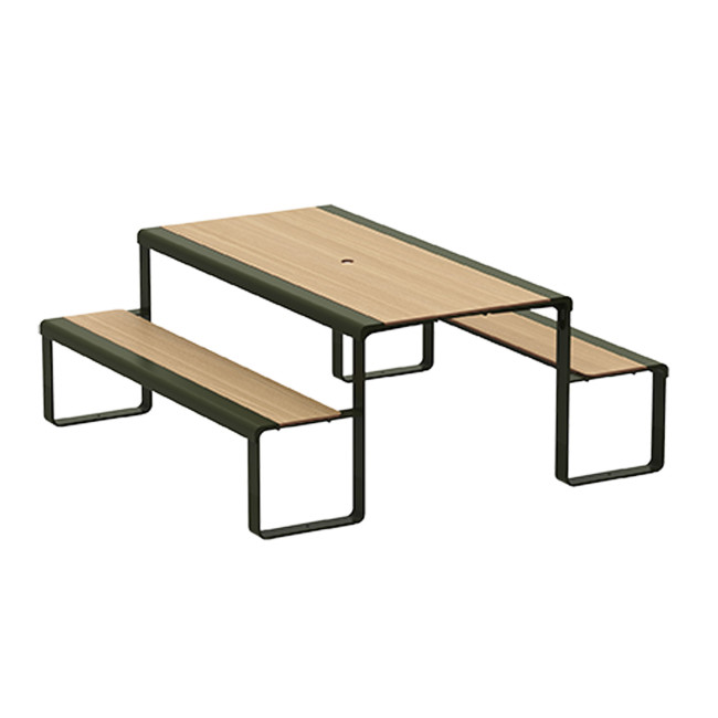 Rectangle Table + Built-in Banquettes 6 Places ACCI Metal / HPL HPL + PARASH Hole - Anthracite 7016 / CHEEN CLAI