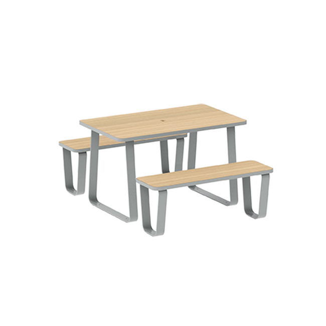 Rectangle Table + Banquettes 4 Places Graci Metal / HPL to Girls + Parasol - anthracite 7016 / clear chene