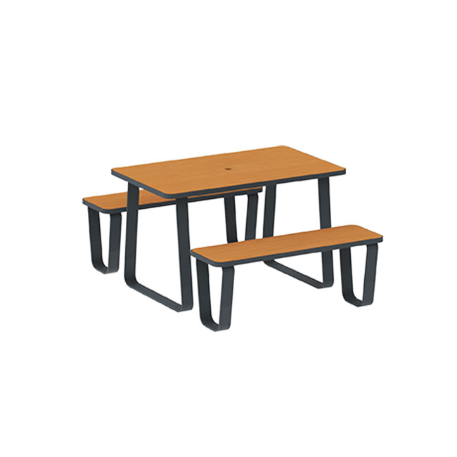 Rectangle Table + Banquettes 4 Places Graci Metal / HPL to Girls + Parasol - anthracite 7016 / clear chene